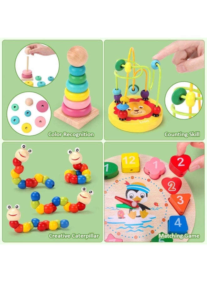Montessori Toys for 1 2 Year Old Boys Girls, 5 In 1 Kids Wooden Toys Toddler Toys Includes Stacking Sorting Xylophone Bead Maze Baby Boy 3-6 Year,Preschool Educational Toy Gifts - Image 4